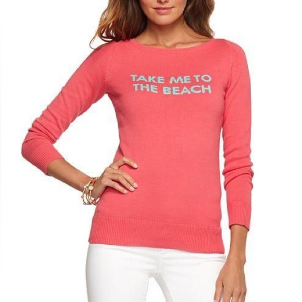 Lily Pulitzer Coral 'Take Me to the Beach' Crewneck Sweater